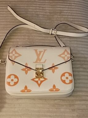 Louis Vuitton White Leather Crossbody with Orange Monogram Accents